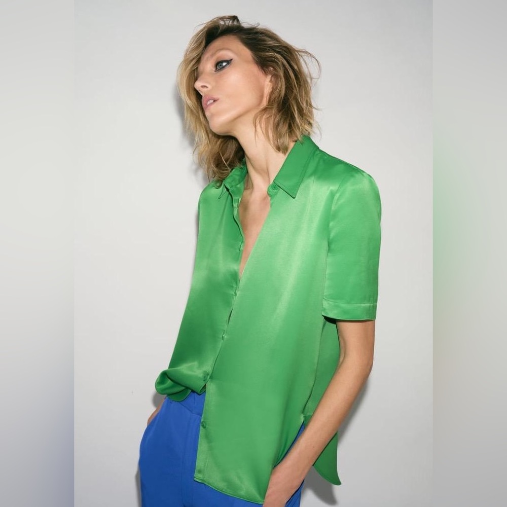 ZARA Vibrant Green Satin Shirt